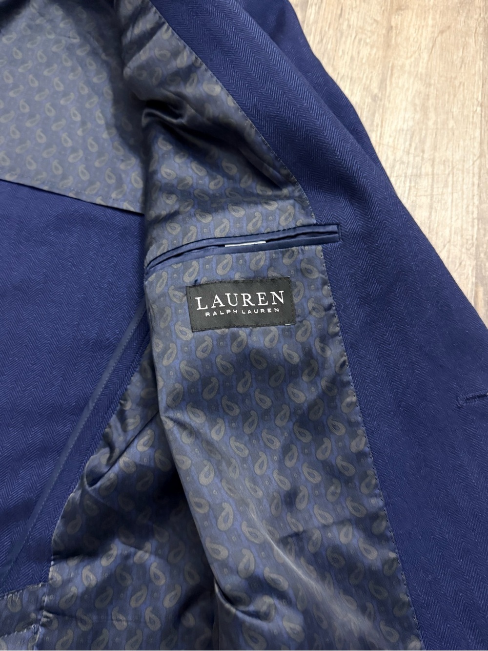 Lauren Ralph Lauren Men’s 46L Navy Herringbone Stretch Sport Coat Blazer - Picture 12 of 13
